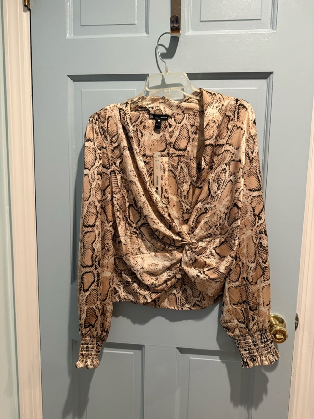 Aqua Neutral Snake-Print Twist-Front Blouse